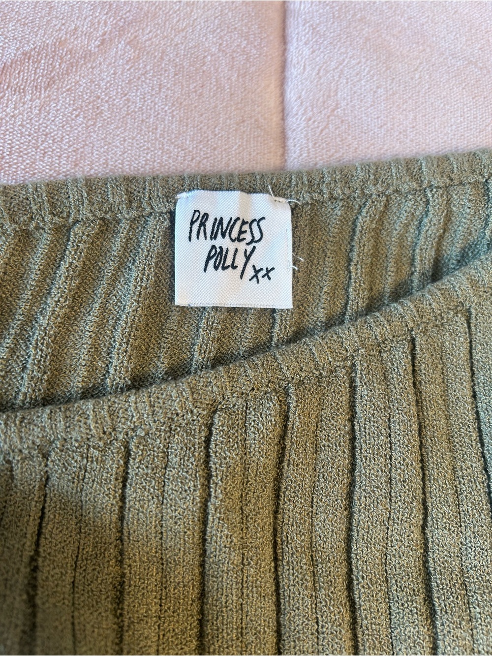 Princess Polly Olive Ribbed Off-Shoulder Crop Sweater - Picture 2 of 3